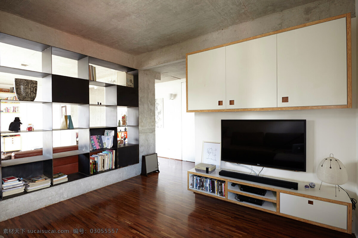 现代 时尚 精致 客厅 红褐色 地板 室内装修 效果图 白色电视柜 客厅装修 木地板 浅色背景墙