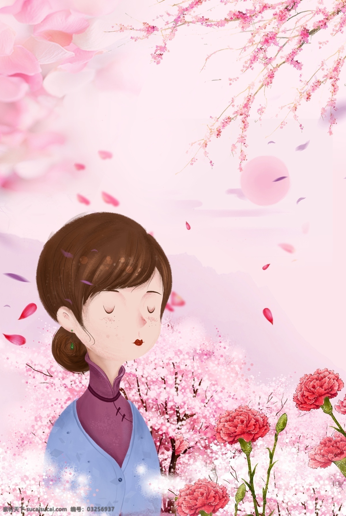 浪漫 粉色 温馨 母亲节 花卉 人物 背景 手绘 人物背景 康乃馨 花朵 花瓣