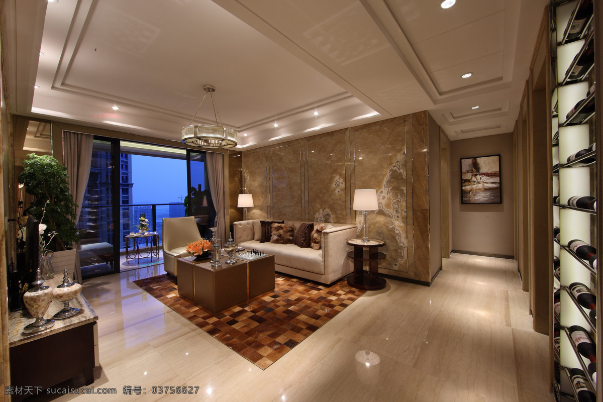 现代 富贵 风 客厅 壁灯 室内装修 效果图 客厅装修 瓷砖地板 金色背景墙 电视柜