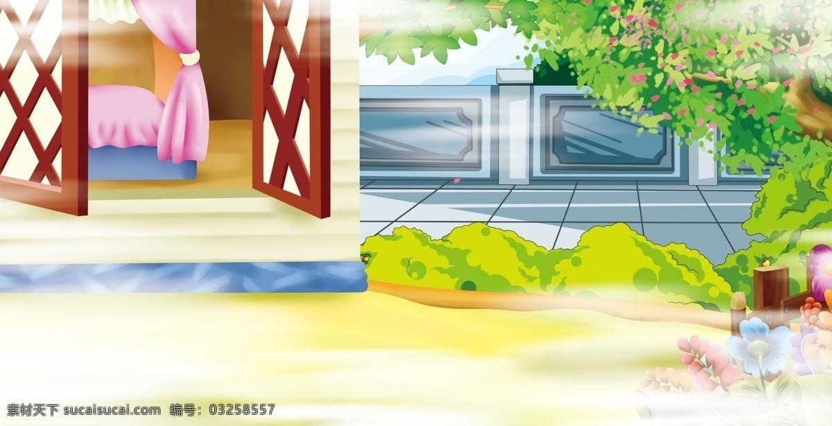 古代 彩色 花园 背景 背景素材 卡通背景 手绘 彩绘背景 广告背景 psd背景 手绘背景