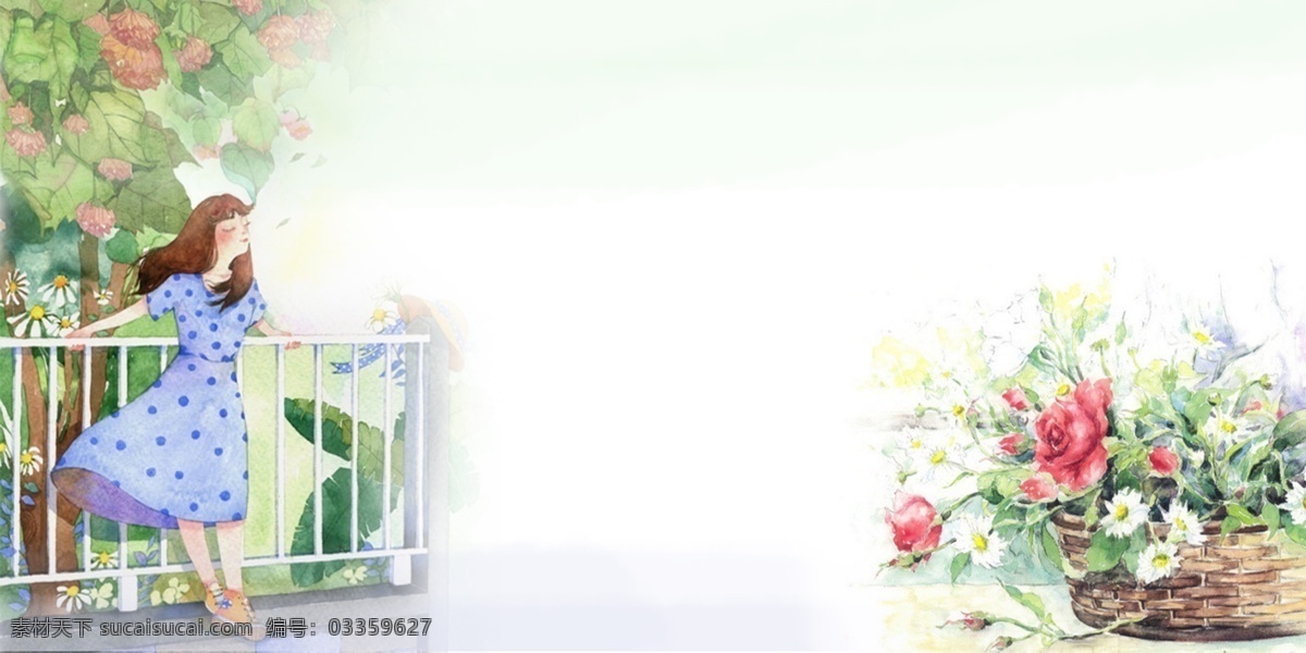卡通背景 花篮 卡通美女 绿色 彩色背景 纹路背景 唯美背景 梦幻背景 时尚背景 抽象背景 创意背景 底纹背景 底纹边框 背景底纹