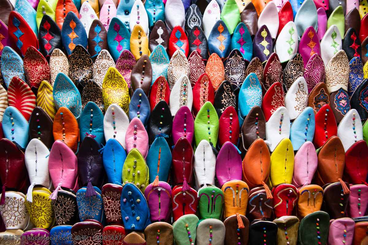 摩洛哥鞋子 拖鞋 彩色鞋子 民族风格鞋子 城市风光 环境家居 黑色
