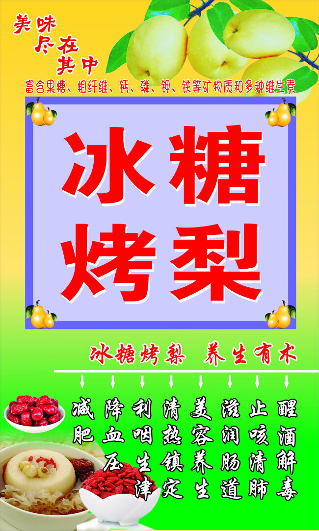 冰糖烤梨海报 冰糖烤梨 养生有术 减肥 止咳清肺