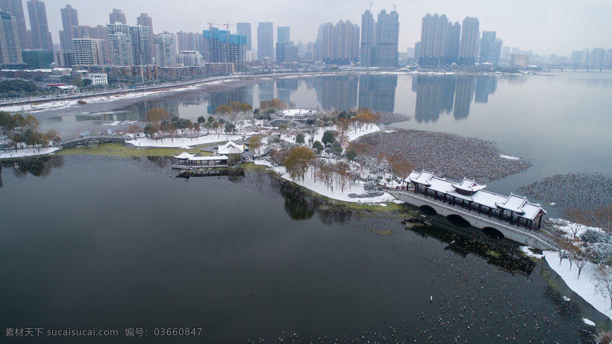 武汉 沙湖 公园 雪景 航拍 旅游摄影 国内旅游
