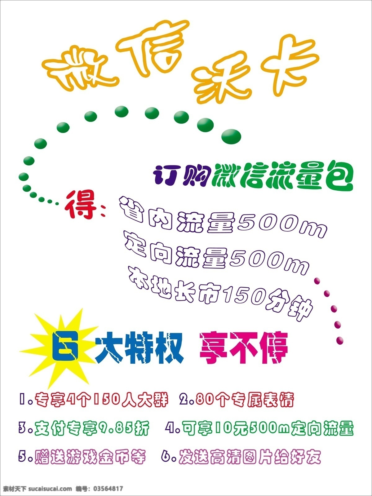 微 信 沃卡 订购流量包 大 特权 享 不停 微信我卡 得流量 原创设计 原创海报