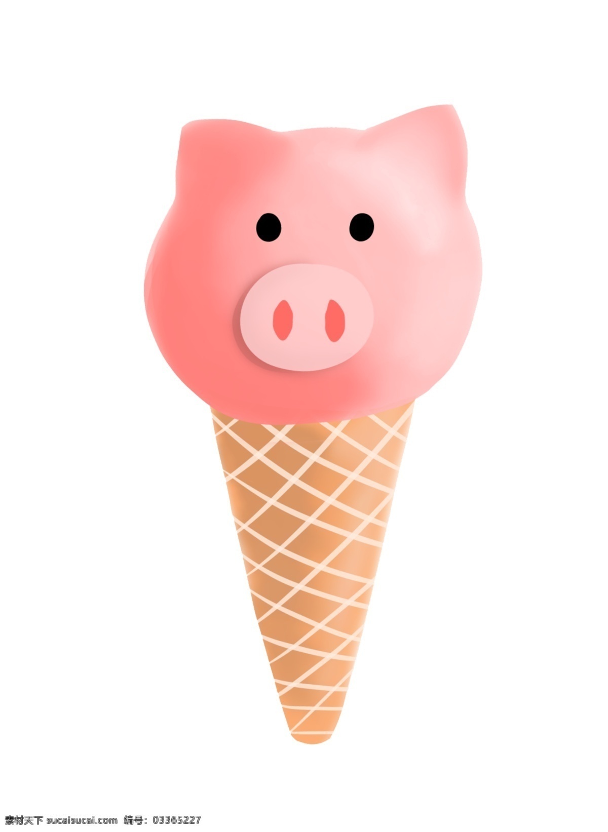 手绘 可爱 小 猪 冰淇淋 夏天 甜筒 小猪 粉色
