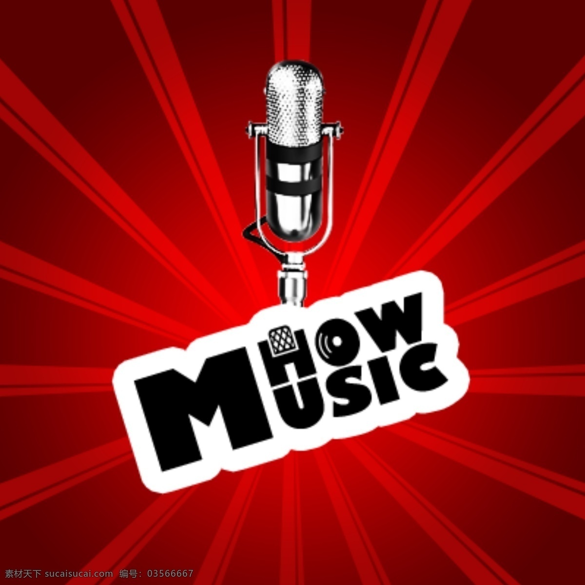音乐 电台 howmusic 节目 logo 红色背景 麦克风 音乐节目 电台logo 原创设计 其他原创设计