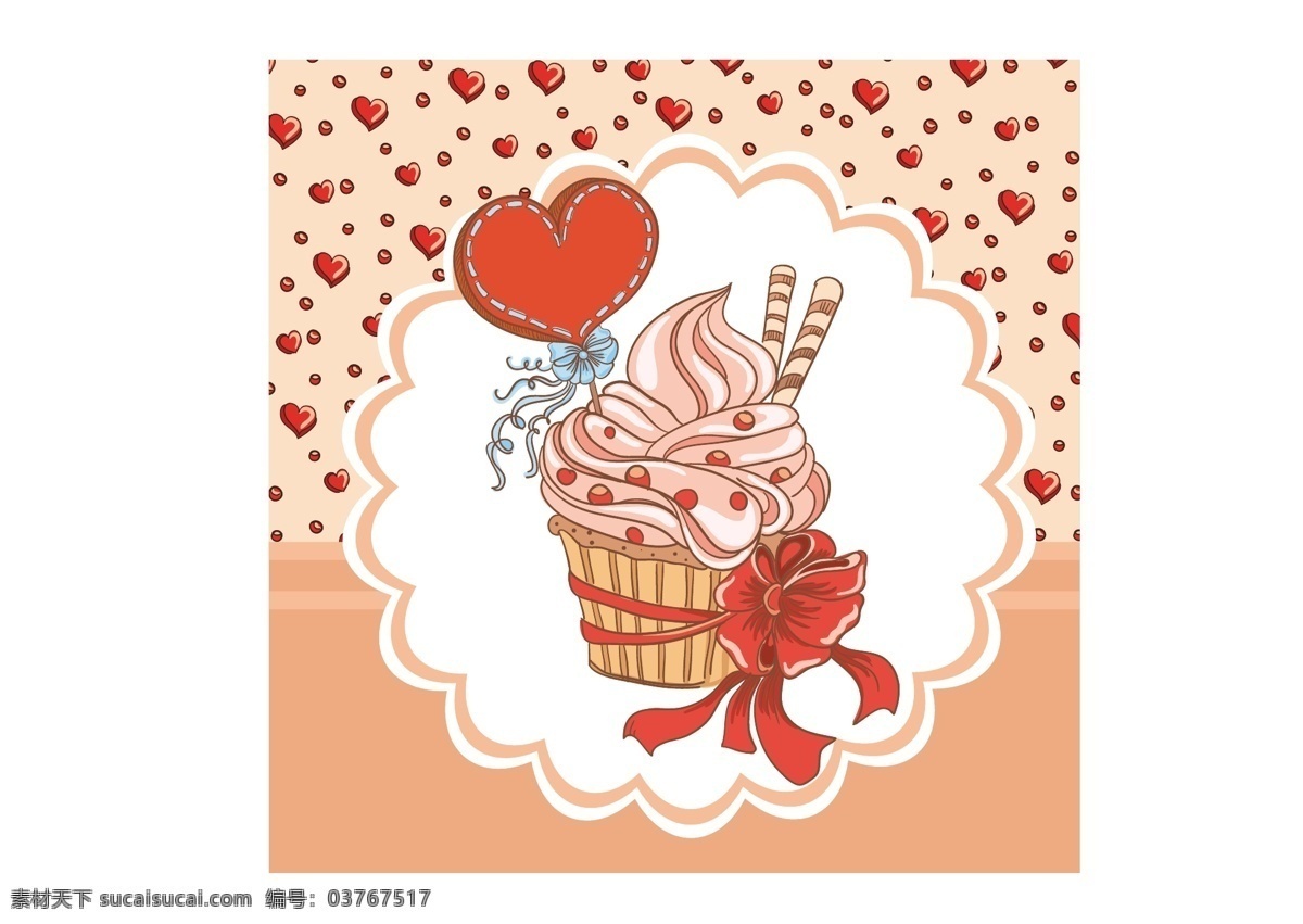粉色 手绘 卡通 美味 红豆 蛋糕 矢量素材 设计素材 平面素材