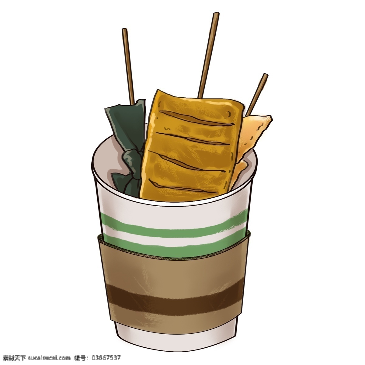 手绘 杯子 串串 美食 商用 竹签 食物 美味 三串 纸杯