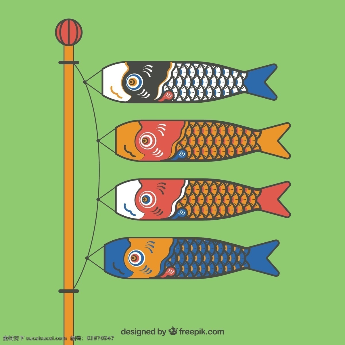 彩色 日本 鲤鱼 旗 矢量