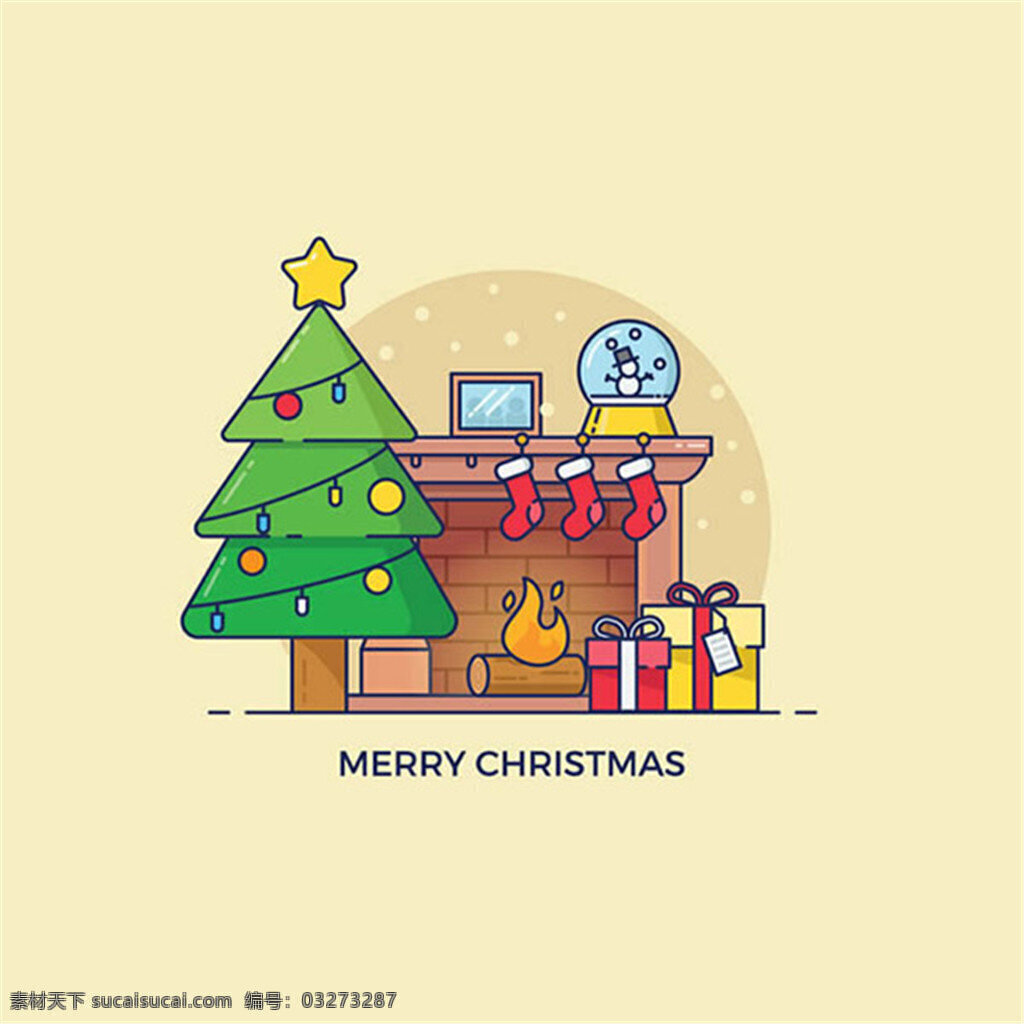 卡通圣诞元素 礼物 圣诞吊球 圣诞帽 圣诞树 圣诞袜 圣诞雪人 矢量图 槲寄生 圣诞手套 礼盒