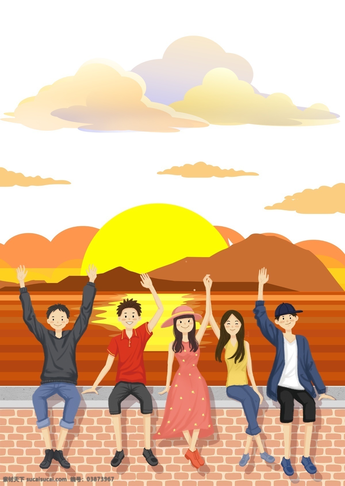 五 四 青年节 插画 海报 背景 五四 青年 活力 潮气蓬勃 积极向上 榜样 祖国花朵 太阳 期望未来 黄色 日出