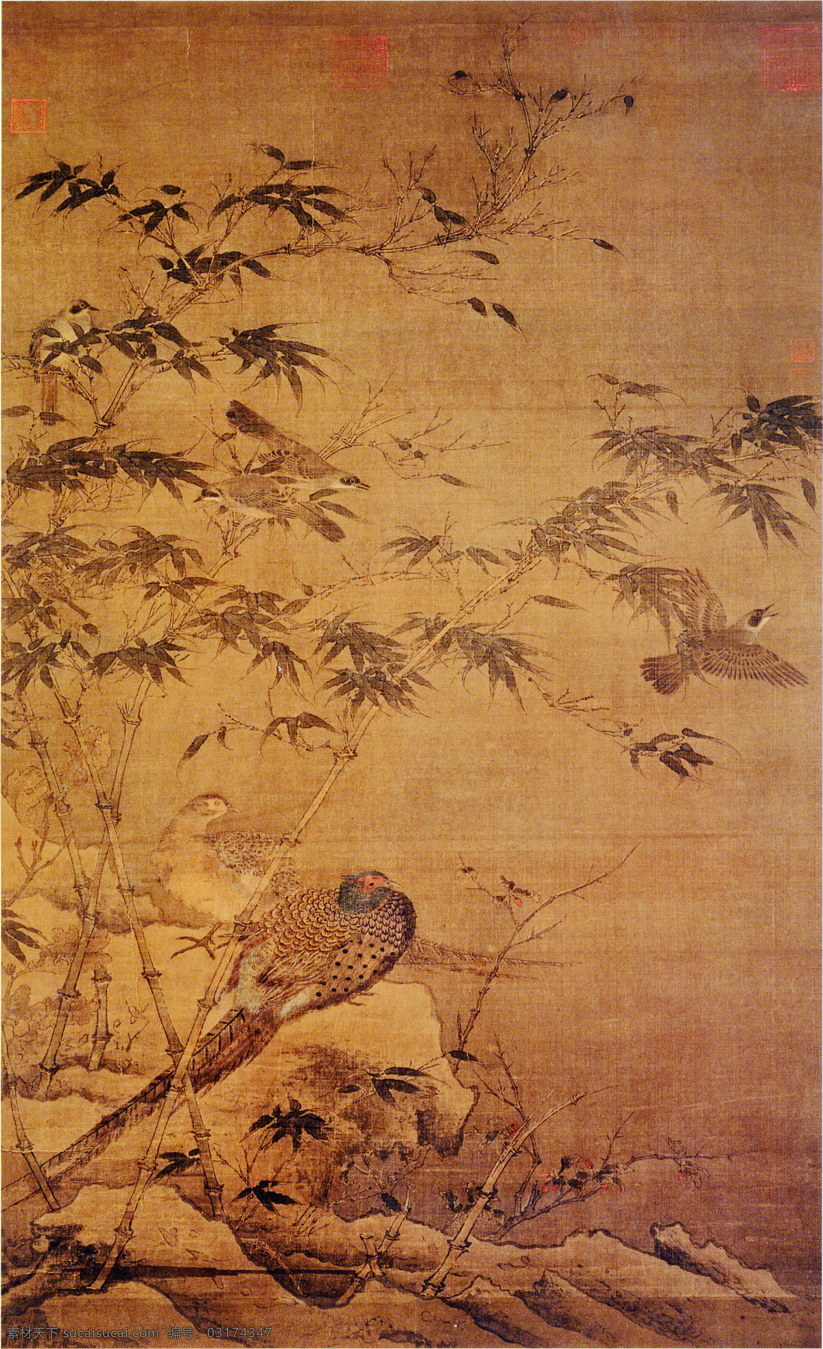 宋 佚名 翠竹翎毛图 高清 宋人 花鸟画 国画 古代名画 文化艺术 绘画书法 设计图库 300