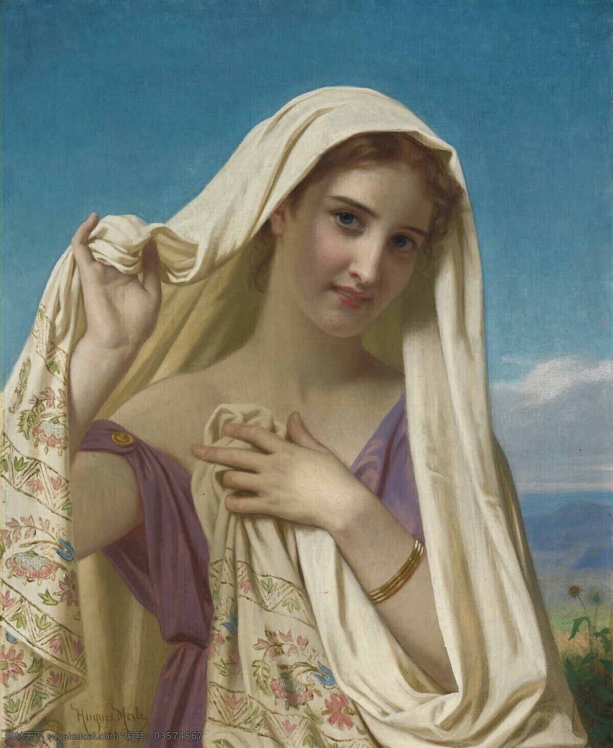 少女 蓝天 贵族女子 年轻 貌美 19世纪油画 油画 绘画书法 文化艺术