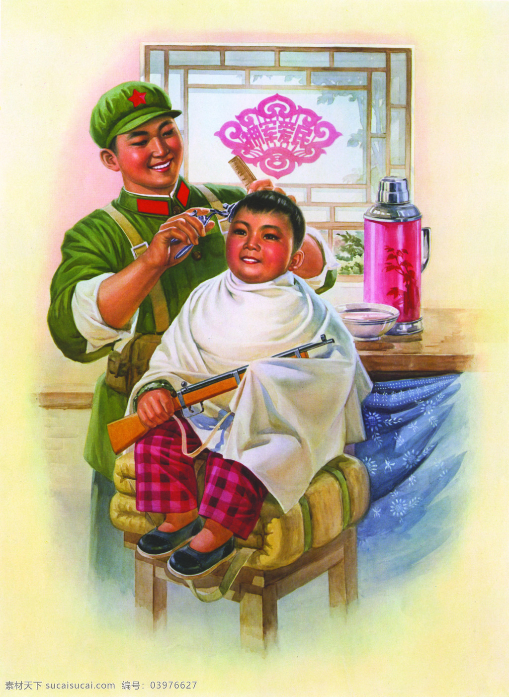 珍藏版 文革 时期 宣传画 儿童 理发 旧海报 拥军爱民 其他海报设计