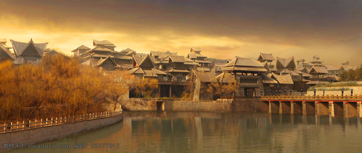 湖水 河水 建筑群 古代建筑群 仿古建筑群 黄昏 装饰装修 建筑园林 建筑摄影
