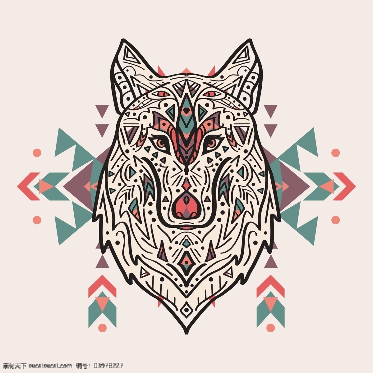 狼头装修图案 花朵 艺术 动物 狼头 装修 图标