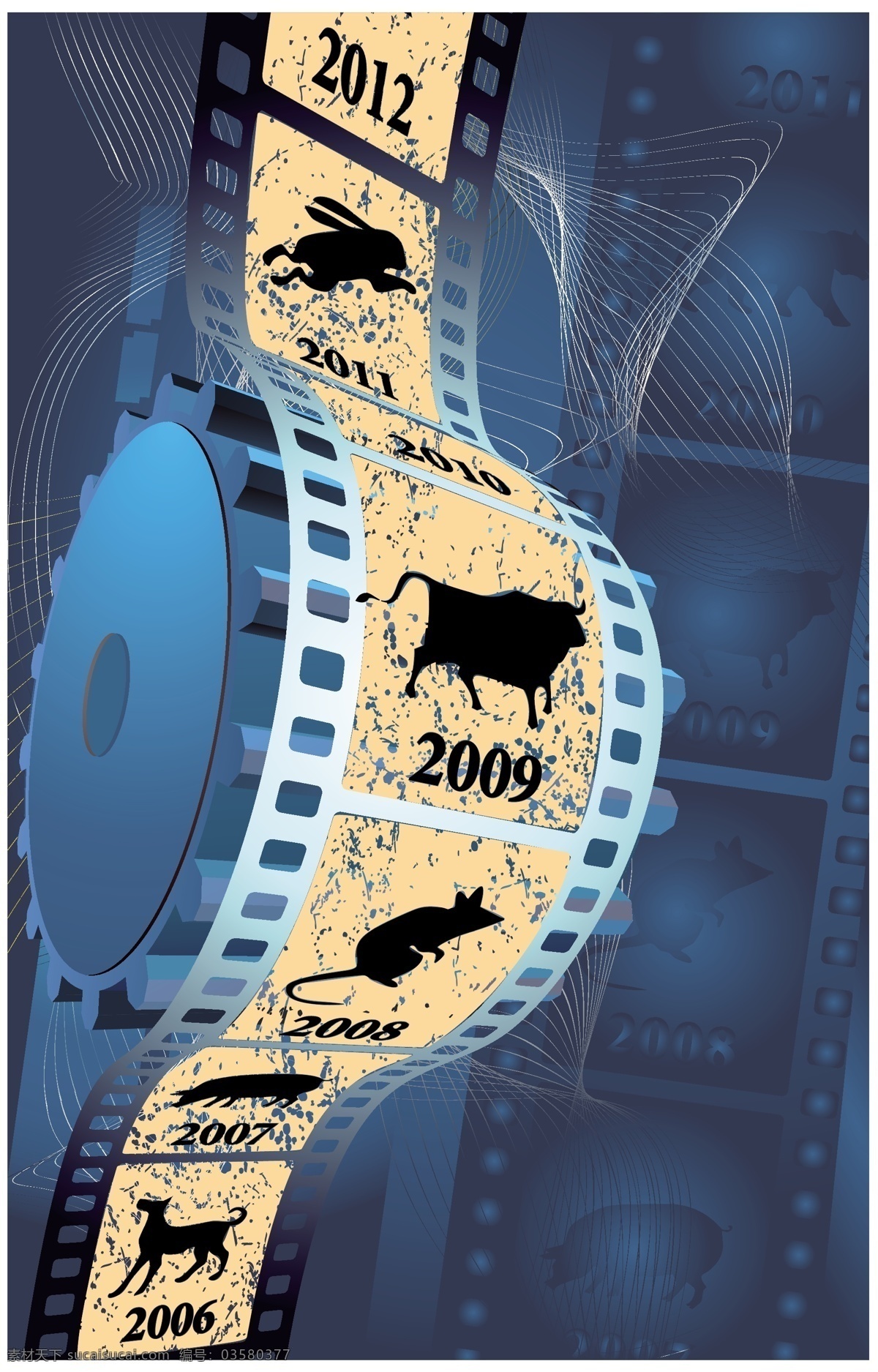 滚动 电影 胶片 2009 播放 牛年 十二生肖 滚轴 anmin 矢量图 其他矢量图