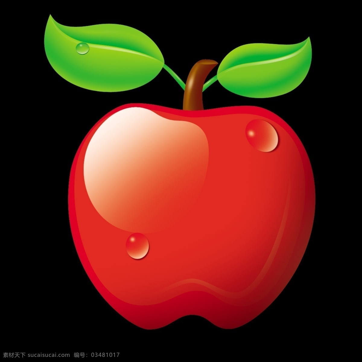红苹果 绿叶 水珠 分层 水果 源文件