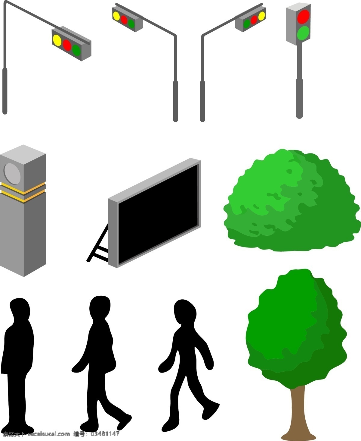广告牌图标 树木草坪 红绿灯 人物 行走的人 人剪影 广告牌 户外广告牌 图标 矢量 logo 标志图标 公共标识标志