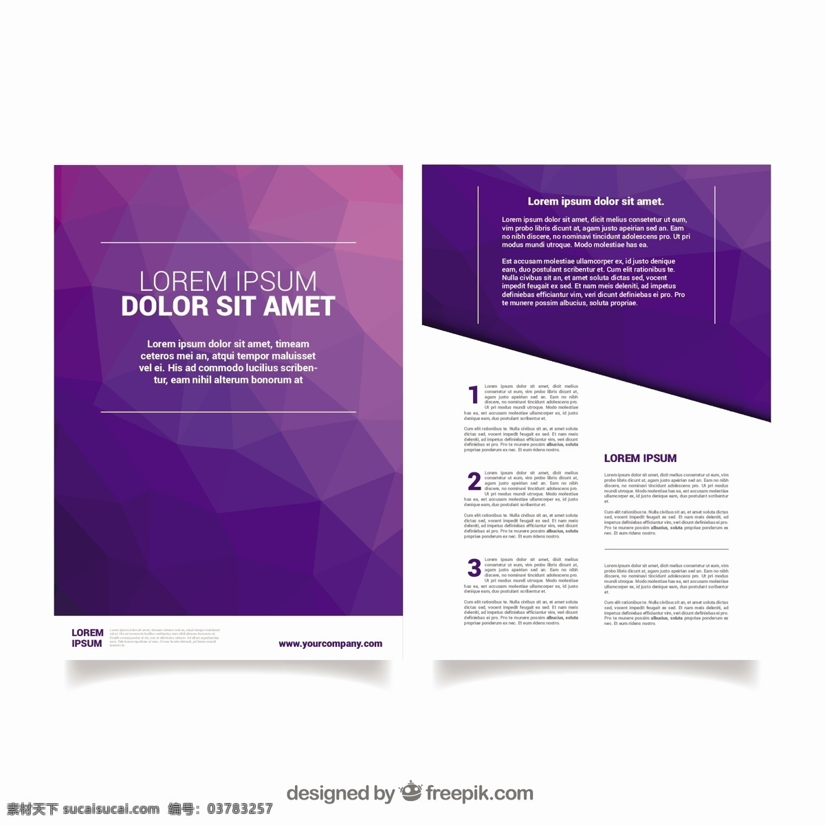 紫色 多边形 飞行 模板 小册子 商务 传单 抽象 几何 形状 文字 公司 白色