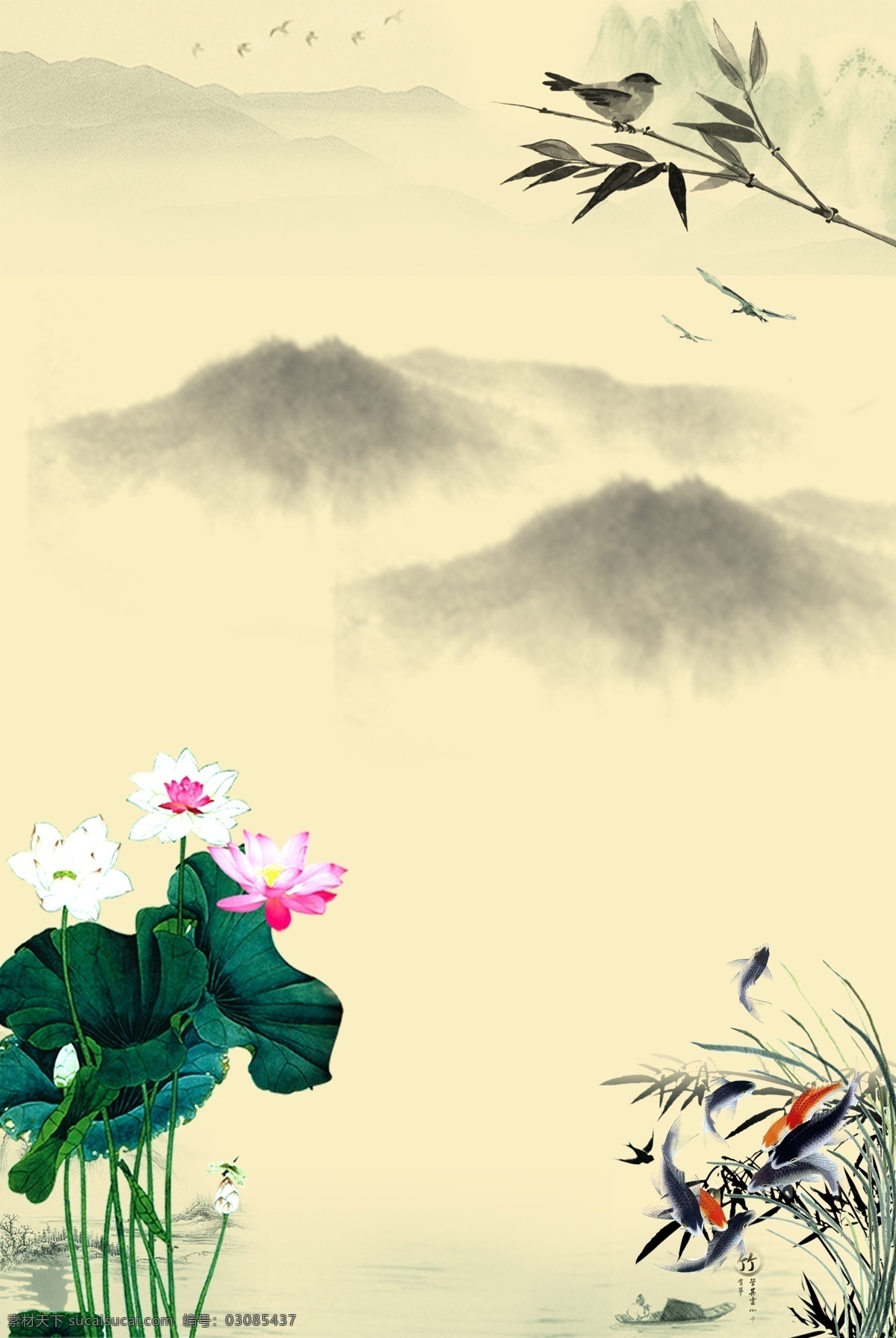 中国 水墨 山水 写意 背景 淡雅 中国风 水墨画 花草 荷花