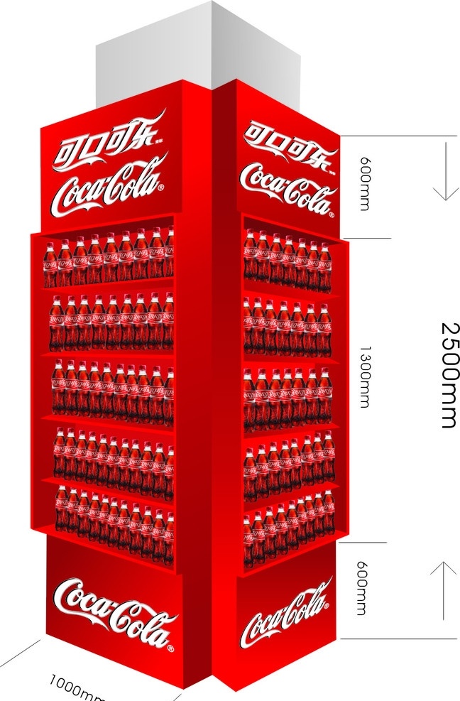 超市 包 柱 效果图 可口可乐 标志 柱子 货架 矢量