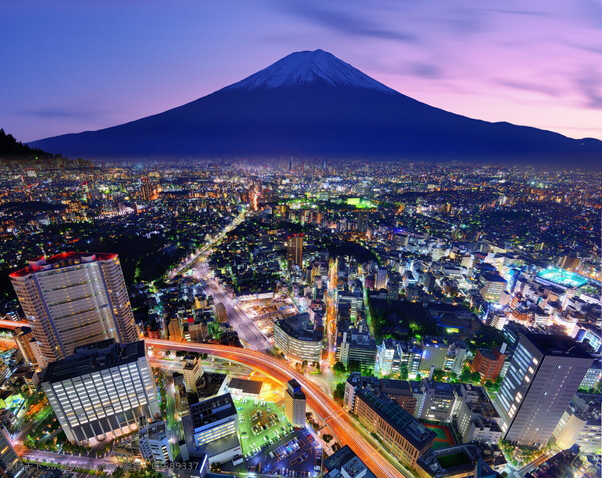 美丽 日本 东京 富士山 夜景 远山 山峰