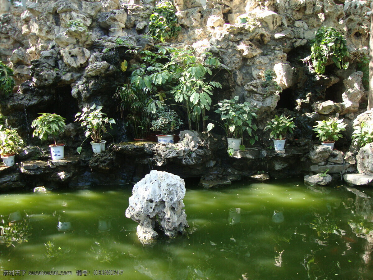 太湖石假山 园林一角 水塘 假山倒影 盆景 假山造景 建筑 建筑园林 园林建筑