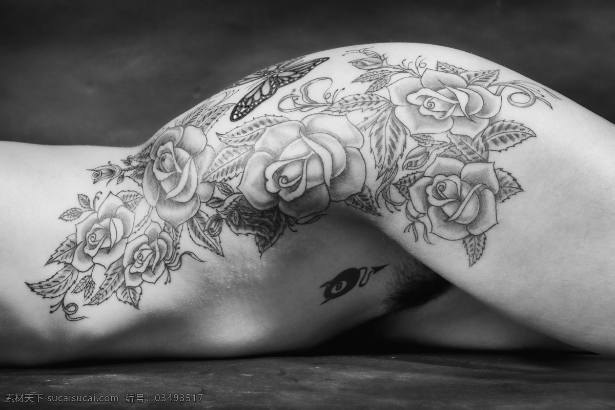 玫瑰花 纹身 图案 刺青 纹身的女人 性感女人 女性 花朵 花卉 蝴蝶 生活人物 人物图片
