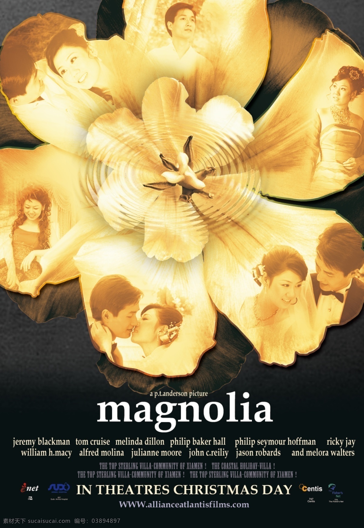 电影海报 电影 海报 花瓣 电影人物 剧照 黄花 水波纹 倒影 木兰 magnolia 源文件库