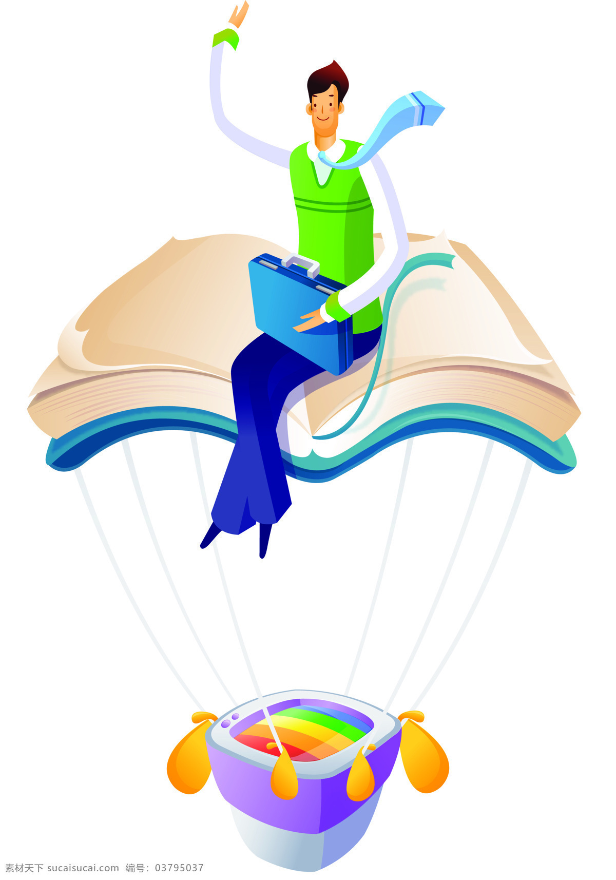 商务 人士 插画 卡通 韩国插画 商务人士 商业插画 科技 未来 畅想 人物 男性 书籍 热气球 知识 其他类别 商务金融
