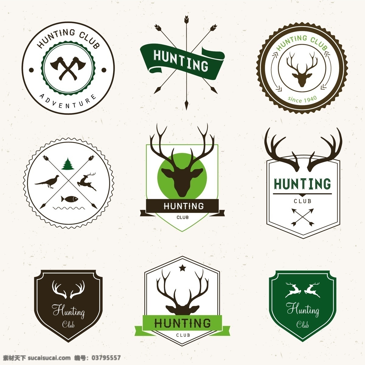 狩猎 主题 彩色 标签 盾牌 鹿头 枪 狩猎主题 彩色标签 生活百科 矢量素材 白色