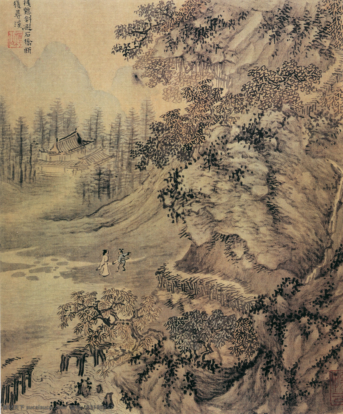 山水 名画 书画 杜陵 诗意 图 二 古画 山水画 书画真迹 中国水墨画 杜陵诗意图 名家谢时臣 文化艺术