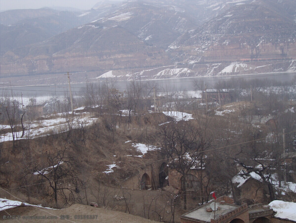 窑洞 黄土高原 黄河流域 民居 土窑洞 小山村 雪景 山水风景 自然景观