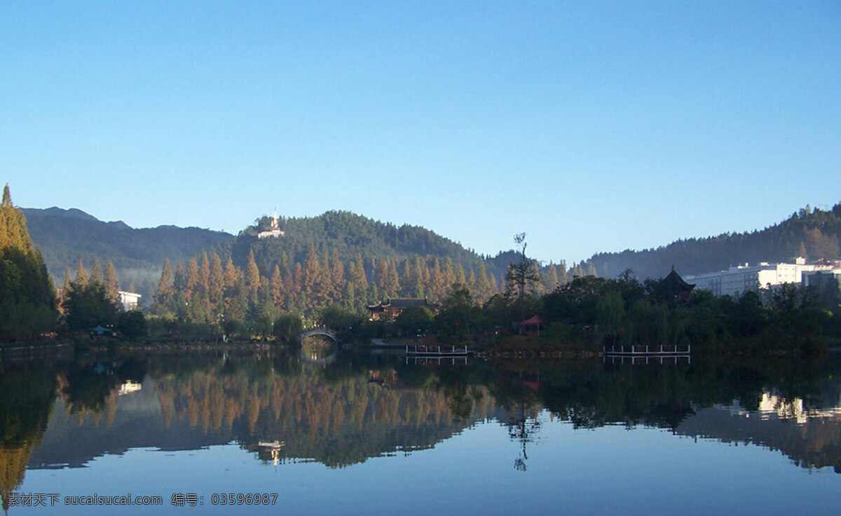 茨坪 挹 翠湖公园 井冈山 景观 景区 景点 风景 旅游 茨坪镇 挹翠湖 公园 人工湖 蓝天 白云 自然景观 风景名胜