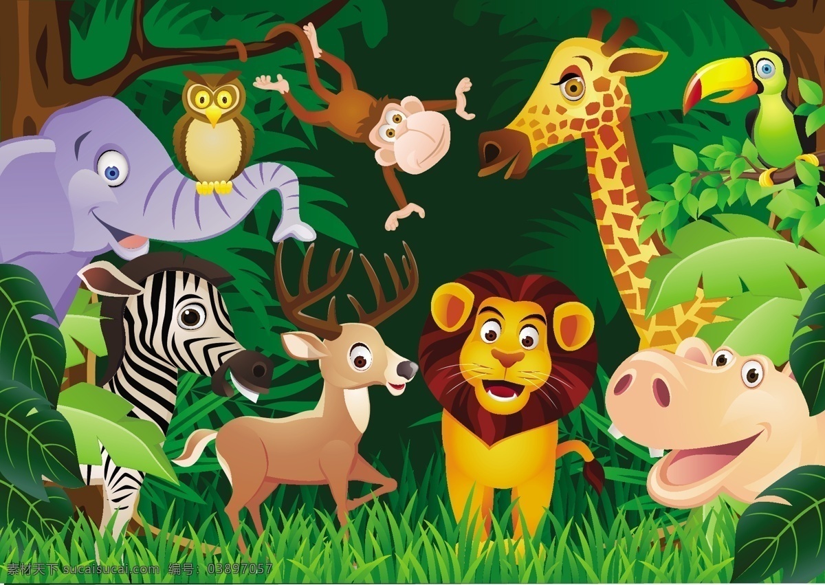 矢量各种动物 高清 动物 狮子 大象 长颈鹿 卡通人物 卡通设计