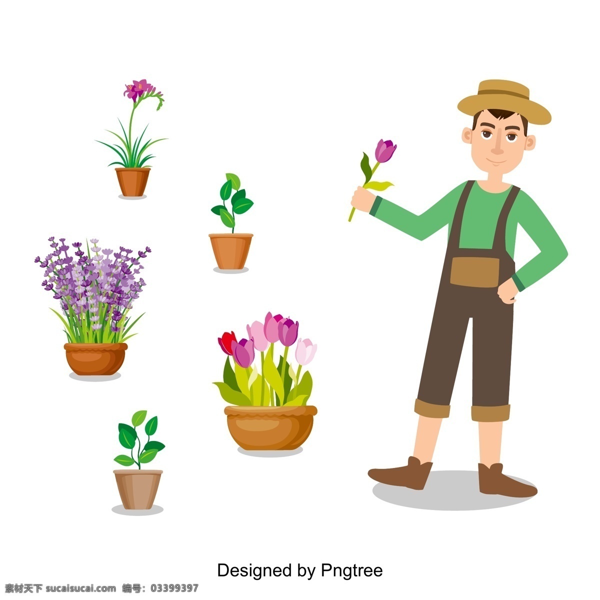 卡通 手绘 园丁 简单 风格 植物 创意 图形 画报 工人