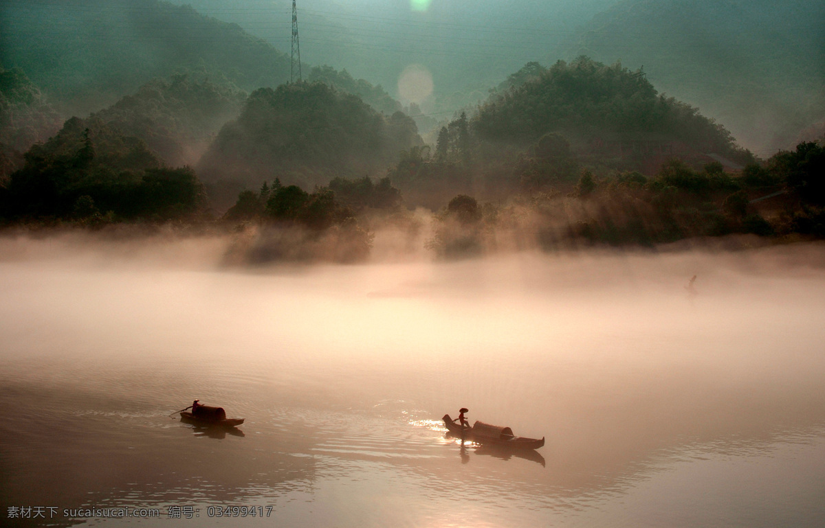 高清 风景 水墨 山水 风景图片 高清素材 江南 朦胧 小舟 渔船 烟雨 地产设计用图 家居装饰素材 山水风景画