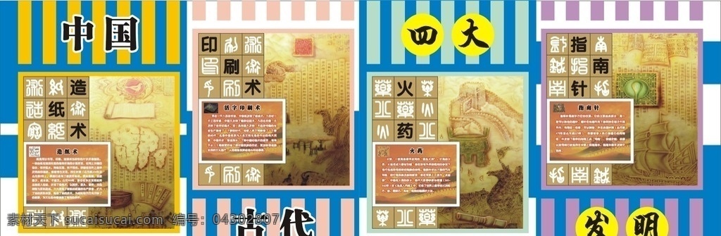 四大发明 中国 古代 指南针 造纸术 印刷术 火药 传统文化 文化艺术