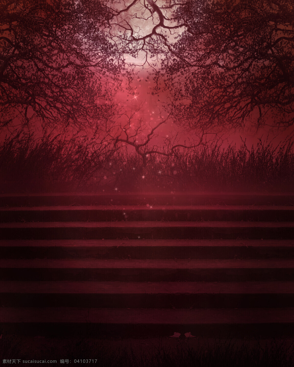 梦幻 唯美 背景 红色背景 树木 台阶 哥特风 背景图片
