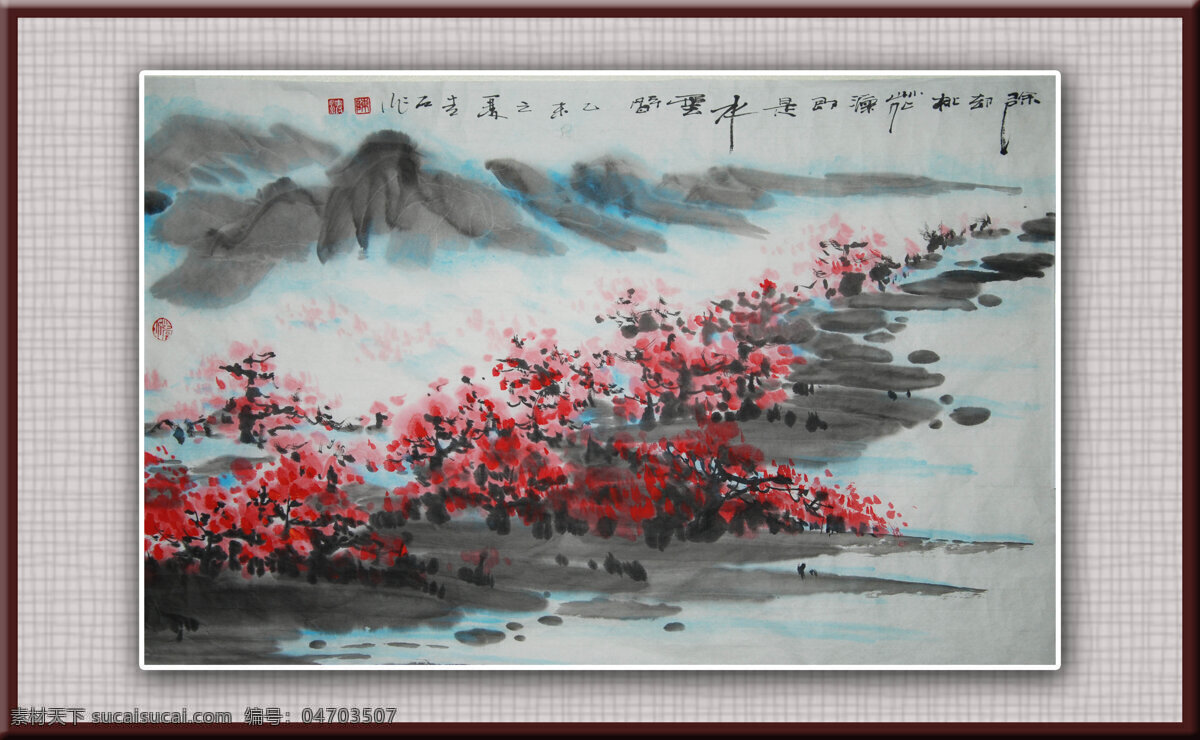 青石国画 青石山水画 风景画 国画小品 国画 文化艺术 绘画书法 灰色