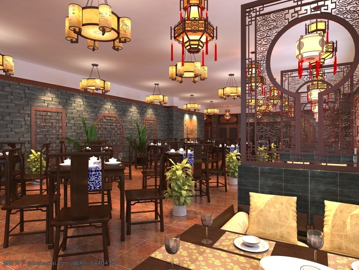中式餐馆设计 中式 模型 3dmax 餐厅 餐馆 效果图 灯 隔断 雕花 黑色