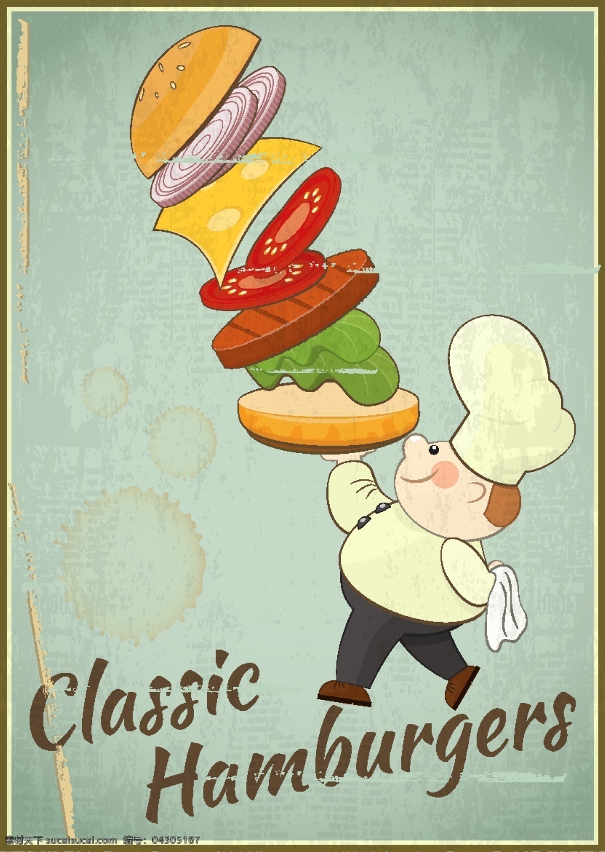 卡通 人物 汉堡 图标 标签 美食 餐饮 食物 餐饮海报 底纹 背景 餐饮美食 生活百科 矢量素材 白色