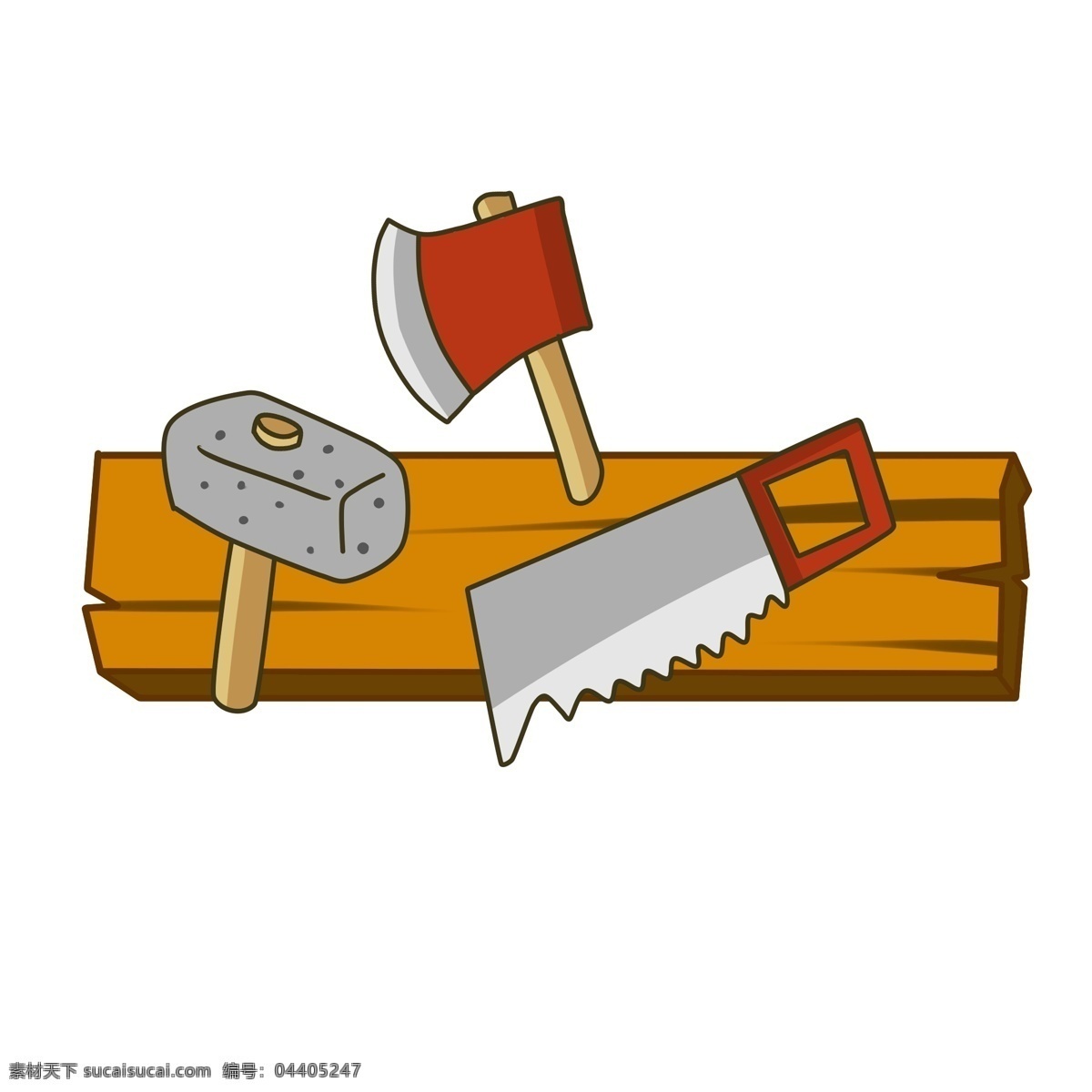 木头 伐木 工具 插画 锤子 锯子 锯齿 板斧 卡通板斧 砍伐 伐木工具 木板 木质 砍伐树木
