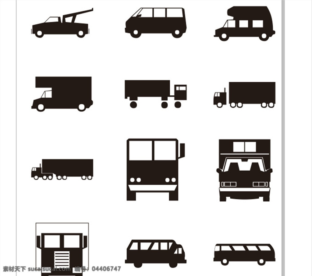 各式各样 交通工具 设计素材 元素素材 矢量图 矢量 矢量图设计 黑白矢量 汽车 货车 公交车 救援车 各类用途汽车 现代科技