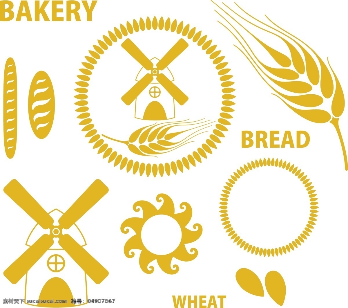 小麦 面包 农庄 房子 矢量素材 设计素材