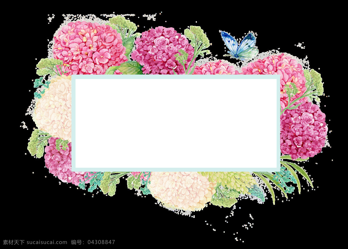 淡黄色 粉红色 蝴蝶飞舞 花卉 玫红色 免扣素材 手绘 水彩 透明素材 装饰图案 唯美 绣 球花 框架 透明