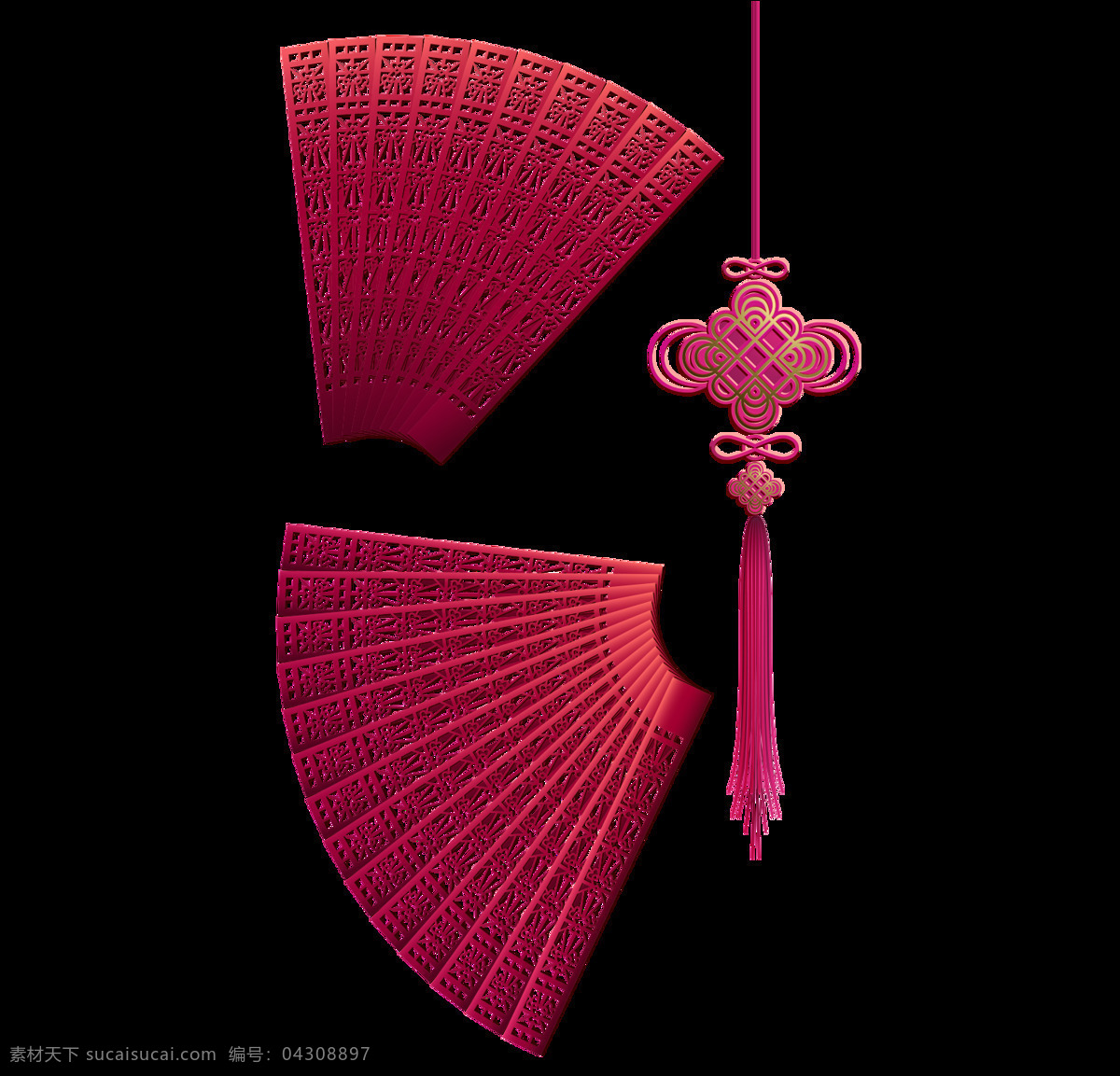 红色 中国结 镂空 工艺扇 元素 工艺品 中国风 扇子 png元素 免抠元素 透明元素