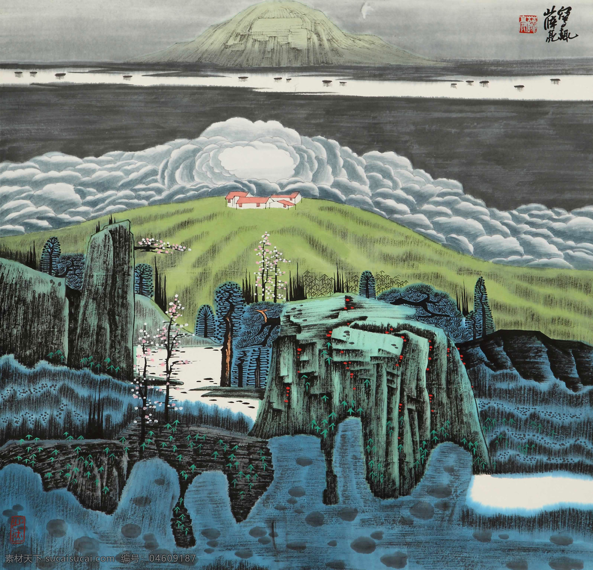 山水 薛亮 国画 云山 秀美 写意 水墨画 中国画 细笔山水 绘画书法 文化艺术